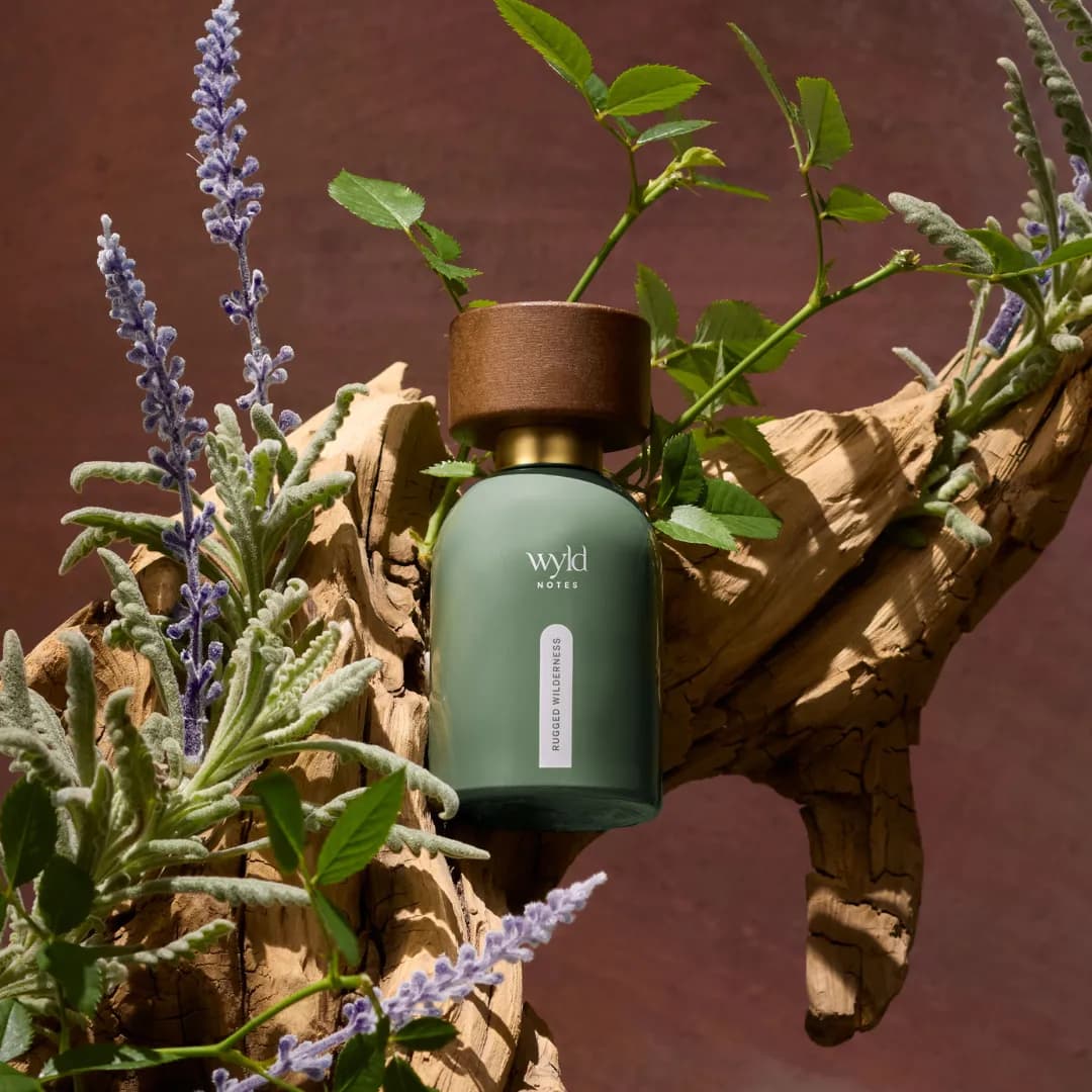 Rugged Wilderness von Wyld Notes zwischen Lavendel und Salbeizweigen auf Treibholz